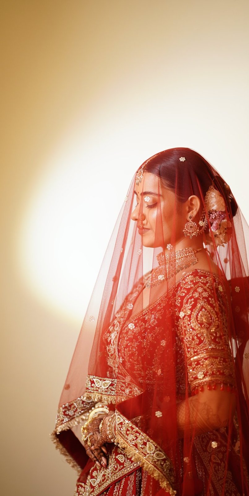 Bride in red veil